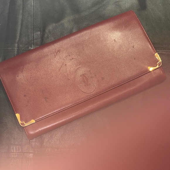 Cartier Handbags - Cartier Burgundy Leather Clutch with Gold Accents travel Passport